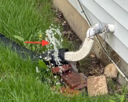 Sump Discharge – Leaking at the Connection Sump pump discharge pipe spraying water from a loose joint between PVC and flexible hose