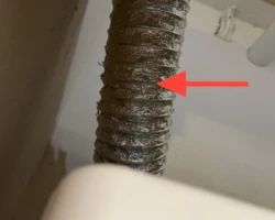 Flexible foil dryer duct behind a clothes dryer in place of rigid metal ducting