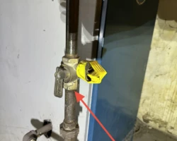 Boiler – Gas Leak at the Valve Gas valve at a boiler showing evidence of a leak